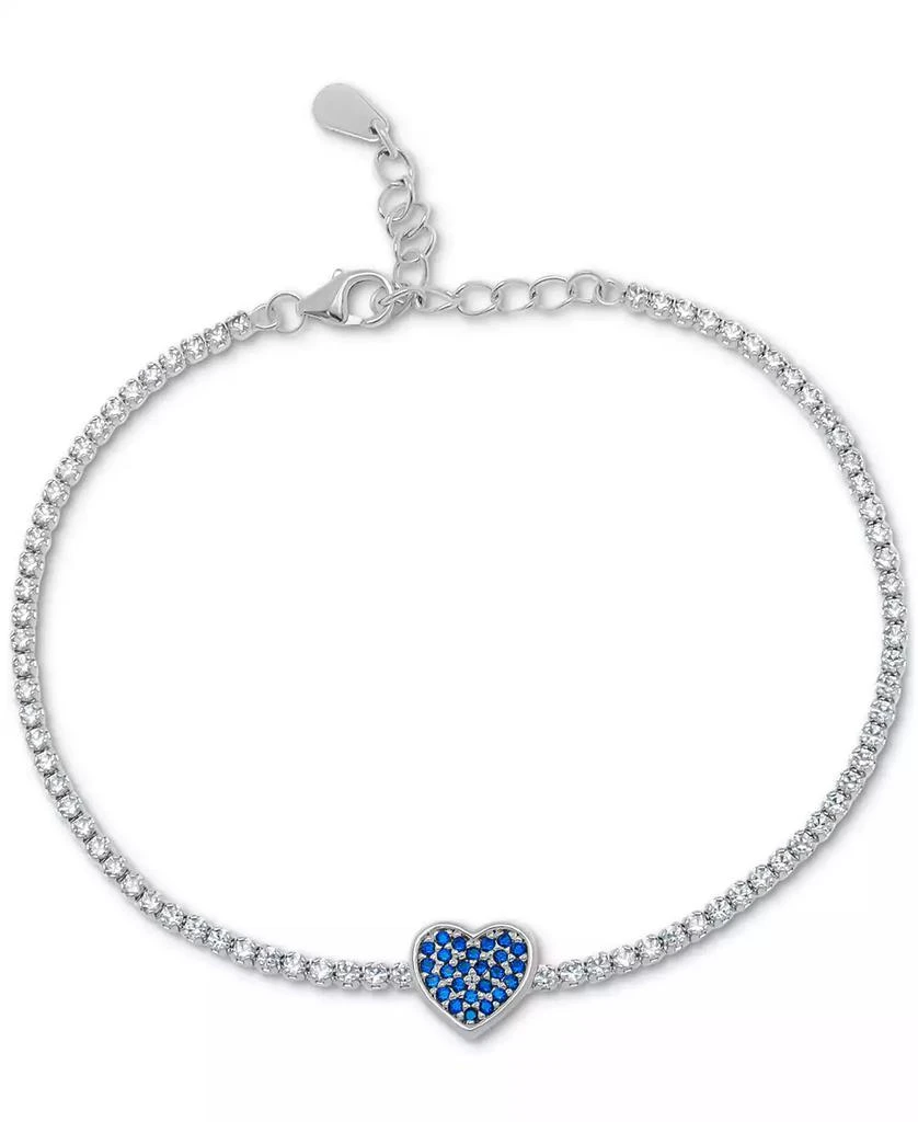 商品Macy's|Blue Spinel (1/5 ct. t.w.) & Lab-Grown White Sapphire (1-1/4 ct. t.w.) Heart Tennis Bracelet in Sterling Silver,价格¥271,第1张图片