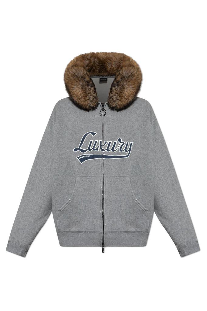 Shop Balenciaga Luxury Script Oversized Zip-Up Hoodie on Sale at