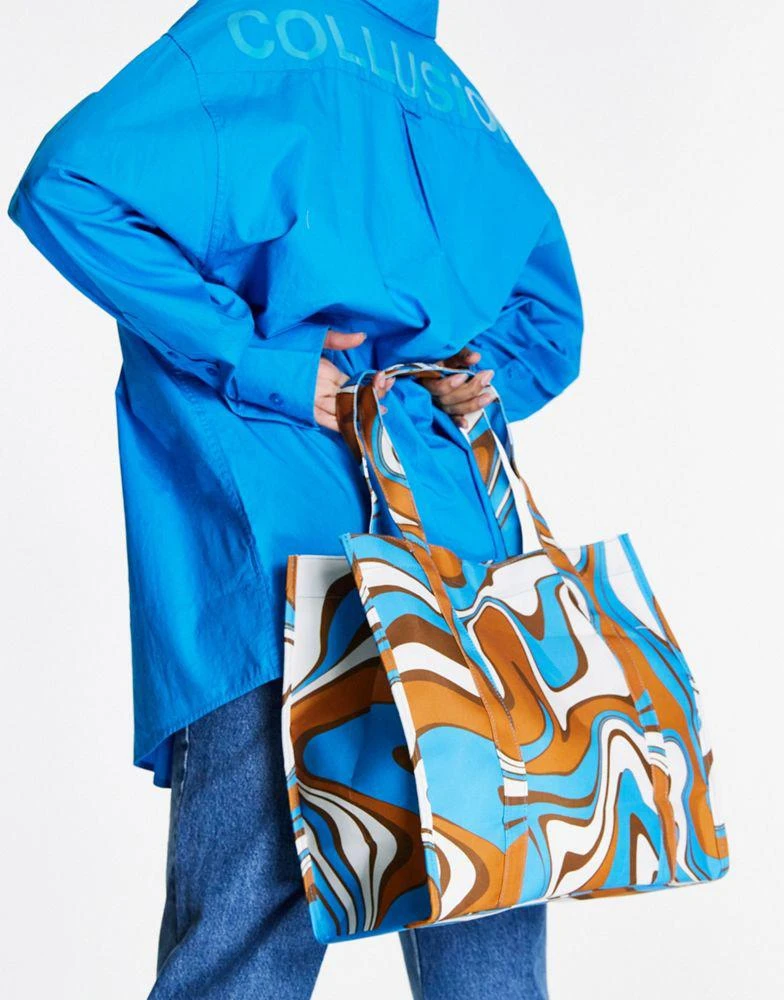 商品ASOS|ASOS DESIGN oversized canvas tote bag in swirl print,价格¥135,第3张图片详细描述
