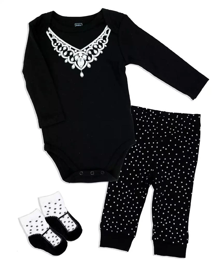 商品Baby Mode|Baby Girls Diamond Necklace Bodysuit, Pants and Socks, 3 Piece Set,价格¥202,第1张图片