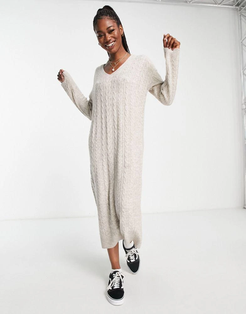 商品ASOS|ASOS DESIGN knitted maxi jumper dress in cable in oatmeal,价格¥336,第1张图片