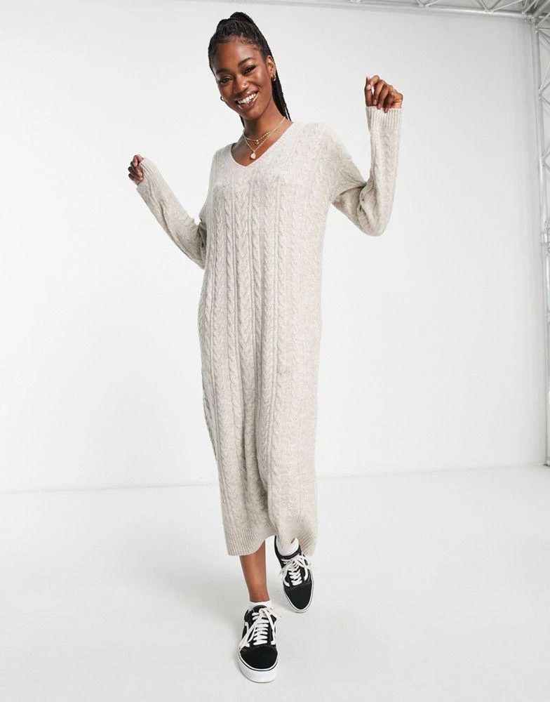 商品ASOS|ASOS DESIGN knitted maxi jumper dress in cable in oatmeal,价格¥199,第1张图片