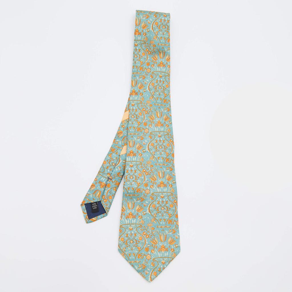 商品[二手商品] Salvatore Ferragamo|Salvatore Ferragamo Blue Floral Print Silk & Linen Tie,价格¥1496,第1张图片