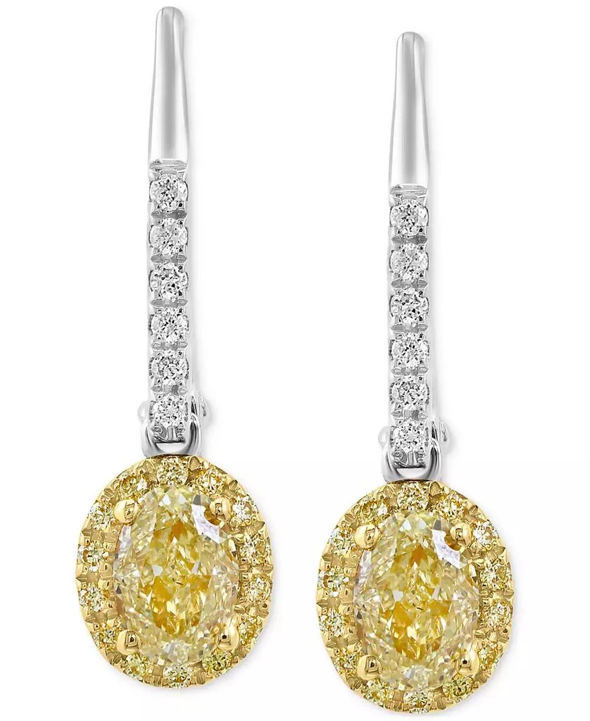 商品Effy|EFFY® Yellow Diamond (1-1/10 ct. t.w.) & White Diamond (1/10 ct. t.w.) Oval Halo Leverback Drop Earrings in 18k Two-Tone Gold,价格¥26175,第3张图片详细描述