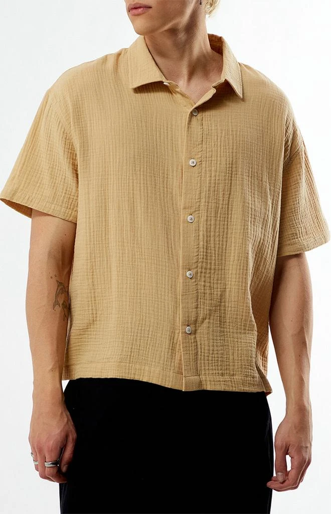 商品PacSun|Tan Cropped Boxy Gauze Camp Shirt,价格¥173,第2张图片详细描述