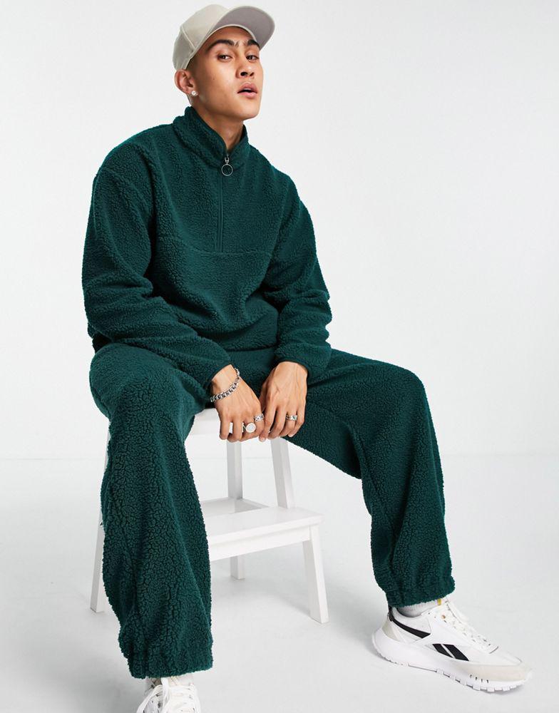 商品ASOS|ASOS DESIGN co-ord oversized teddy borg half zip sweatshirt in dark green,价格¥163,第6张图片详细描述