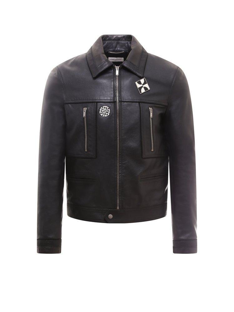 商品Yves Saint Laurent|Saint Laurent Pin Detail Leather Jacket,价格¥14678,第1张图片