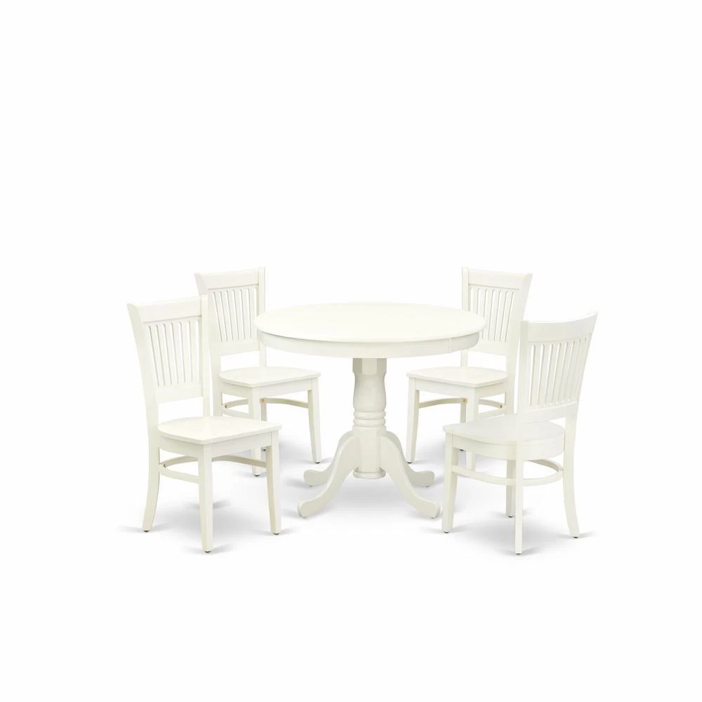 商品East West Furniture|ANVA5-LWH-W - 5-Piece Kitchen Dining Set- 4 Wooden Chairs and Dining Room Table - Wooden Seat and Slatted Chair Back (Linen White Finish),价格¥5067,第2张图片详细描述