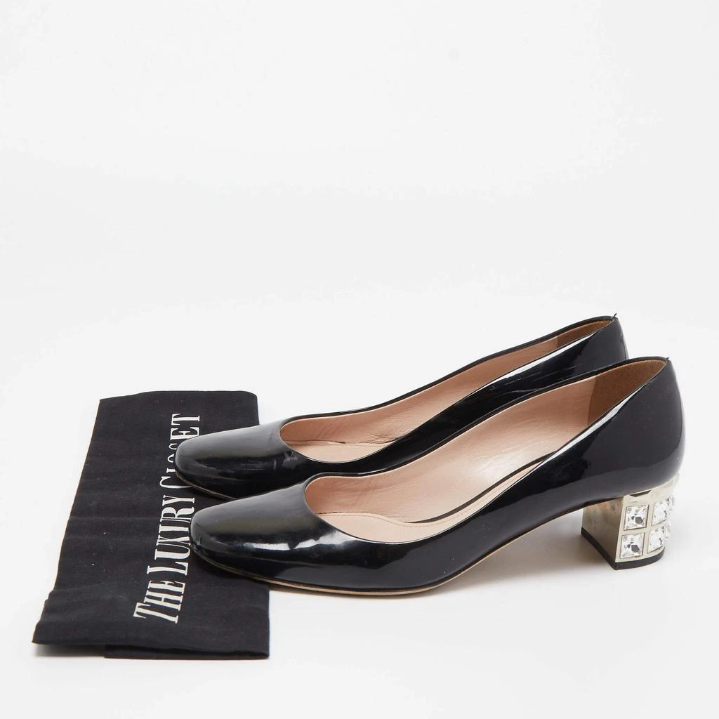 Miu Miu Black Patent Leather Crystal Embellished Block Heel Pumps Size 37 商品