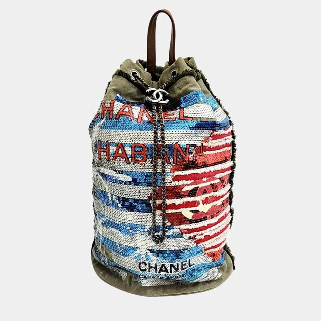 商品[二手商品] Chanel|Chanel Khaki Fabric Cuban Backpack,价格¥28088,第1张图片