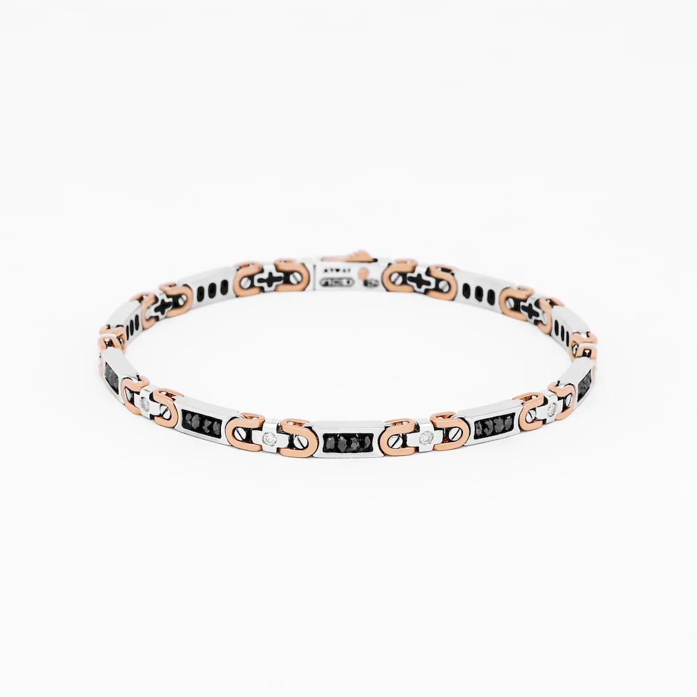 商品Zancan|18k rose and white gold bracelet with black and white diamonds.,价格¥46500,第1张图片