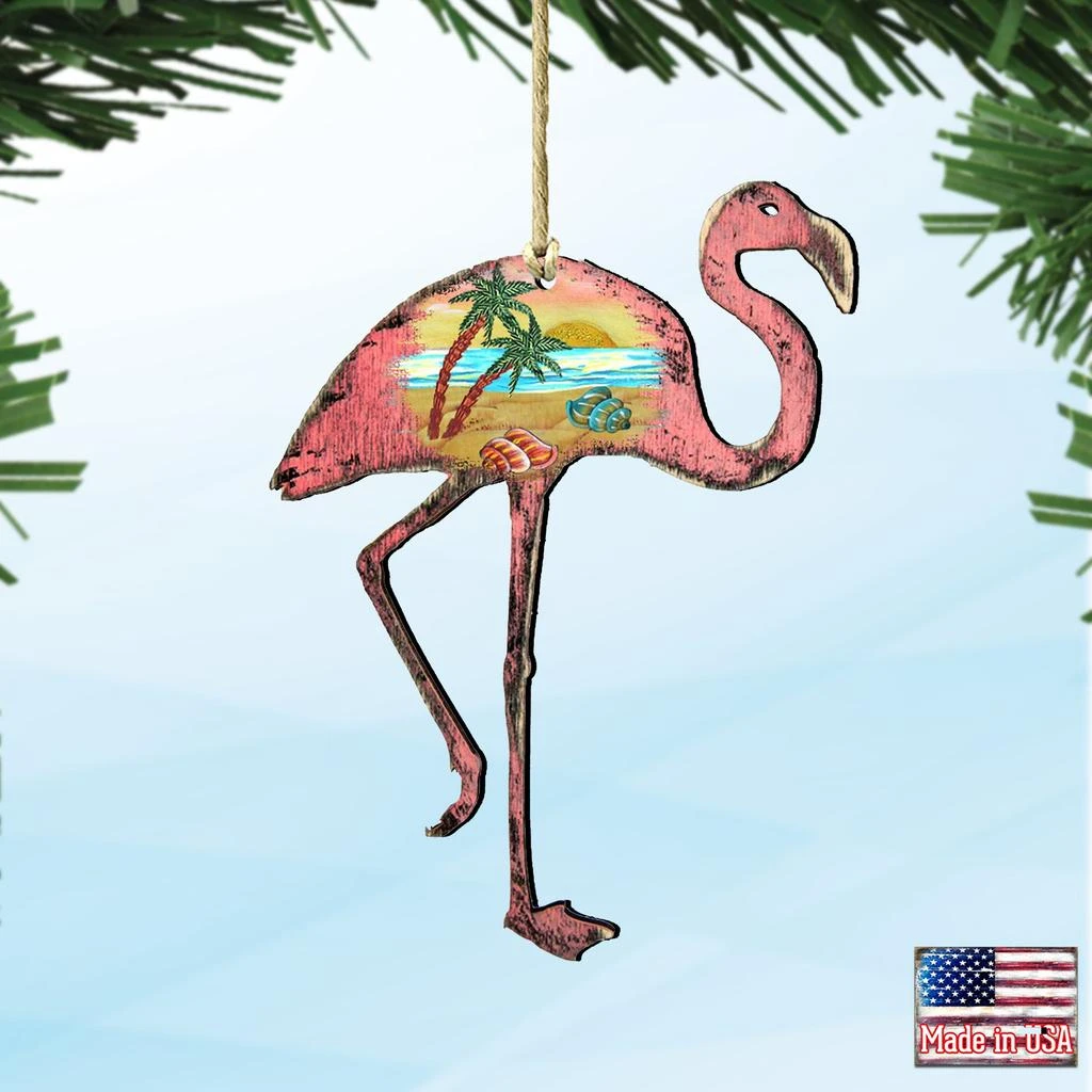 商品Designocracy|Designocracy Rustic Flamingo - 8198544 Wooden Ornaments Set of 2,价格¥206,第1张图片
