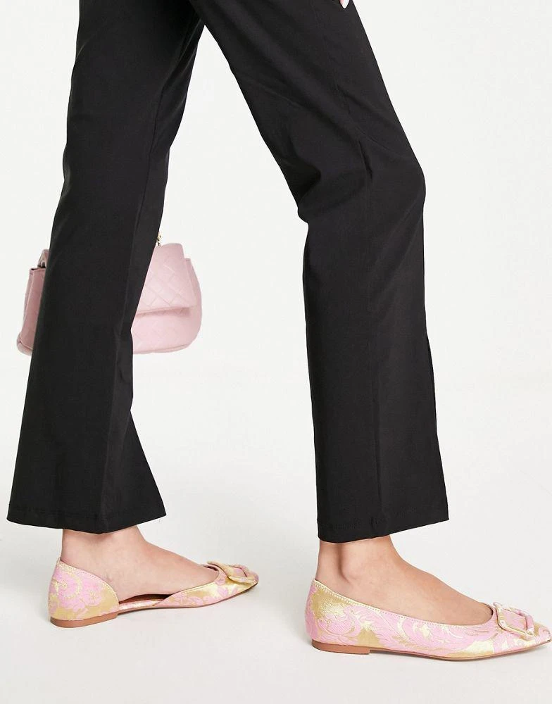 商品ASOS|ASOS DESIGN Lozzy pointed ballet flats in pink jacquard,价格¥132,第2张图片详细描述