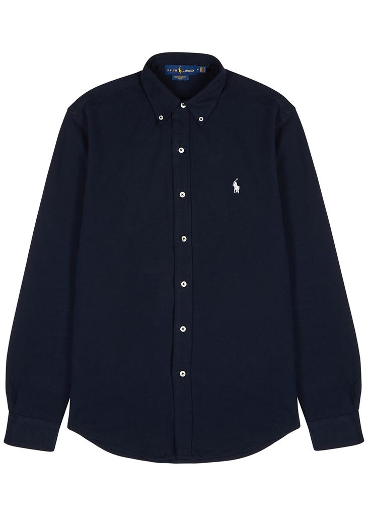 Navy piqué cotton shirt商品第1张图片规格展示