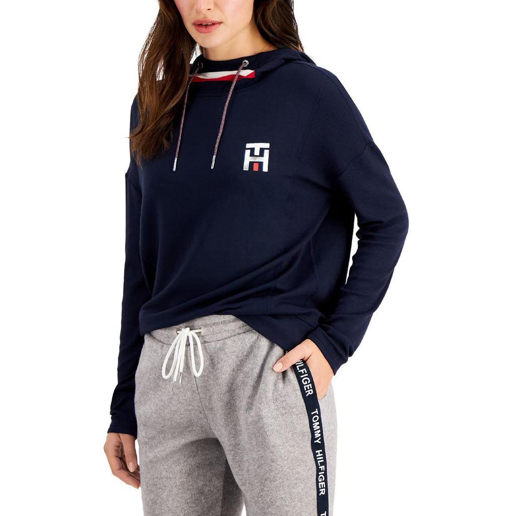 商品Tommy Hilfiger|Tommy Hilfiger Womens Dropped-Shoulder Ribbed Trim Hooded Sweatshirt,价格¥174-¥195,第4张图片详细描述