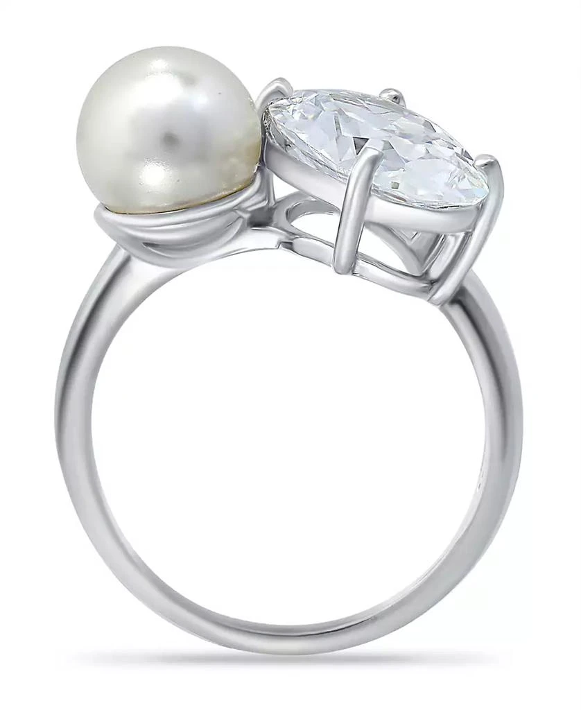 商品Macy's|Cubic Zirconia and Imitation Pearl Stone Ring in Silver Plate, Created for Macy's,价格¥180,第3张图片详细描述