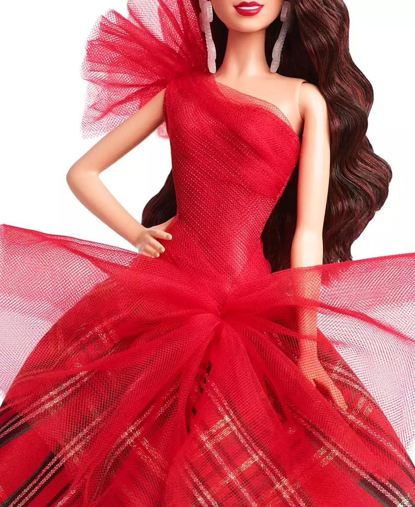 商品Barbie|Signature 2024 Holiday Barbie Fashion Doll, Seasonal Collector Gift, Dark Brown Hair with Plaid Gown,价格¥235,第3张图片详细描述