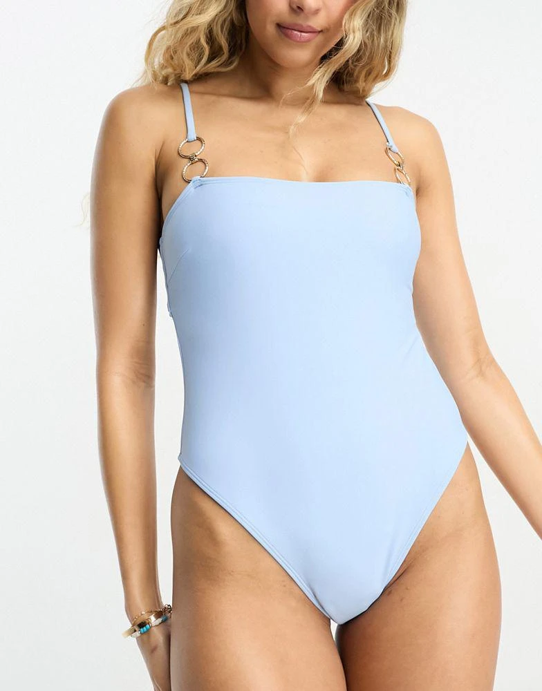 商品River Island|River Island square neck swimsuit in light blue,价格¥253,第2张图片详细描述