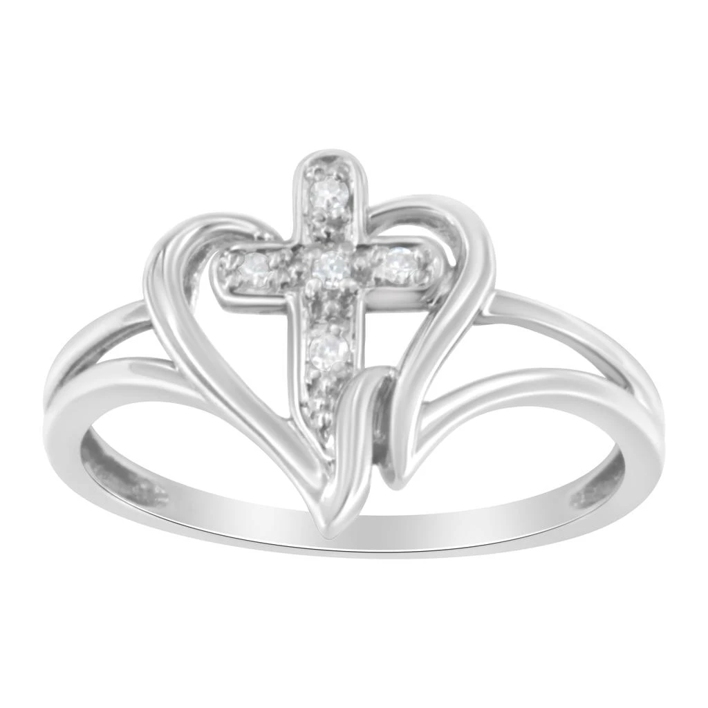 商品Haus of Brilliance|10K White Gold Diamond-Accented Cross & Open Heart Promise Fashion Ring,价格¥3189,第2张图片详细描述