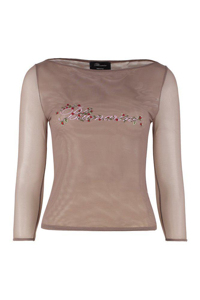 商品BLUMARINE|Blumarine Logo Embellished Sheer Top,价格¥1511,第1张图片