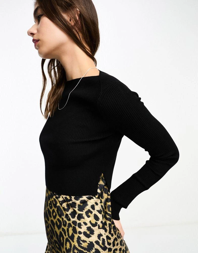 商品ALL SAINTS|AllSaints Hera 2-in-1 leopard midi slip dress and jumper in black,价格¥1402,第3张图片详细描述