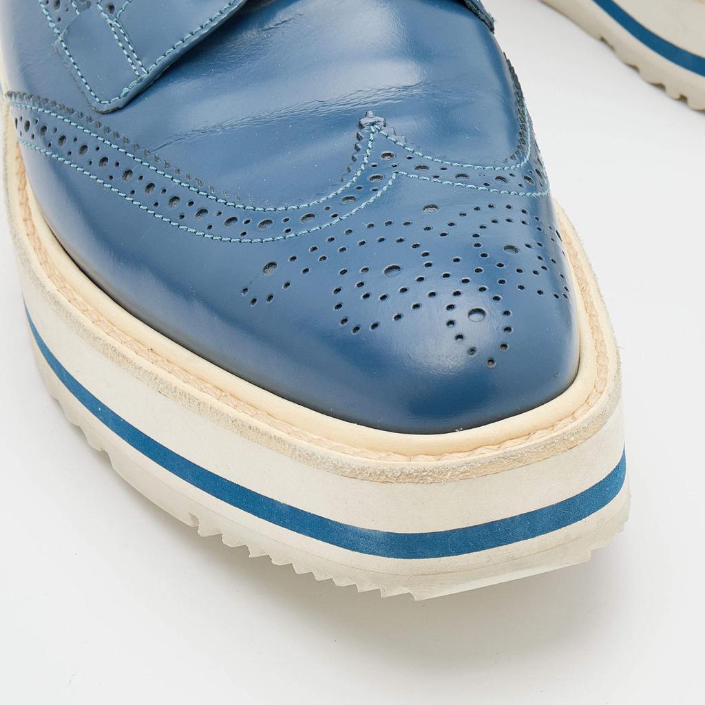 Prada Blue Brogue Leather Wingtip Platform Derby Sneakers Size 39.5商品第8张图片规格展示