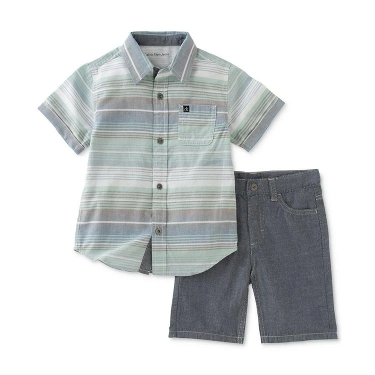 商品Calvin Klein|2-Pc. Woven Cotton Shirt & Shorts Set, Toddler & Little Boys (2T-7),价格¥262,第1张图片