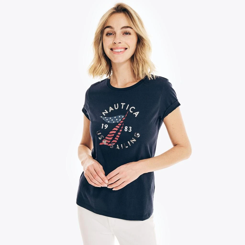 商品Nautica|Nautica Womens Sustainably Crafted Americana Graphic T-Shirt,价格¥80,第1张图片