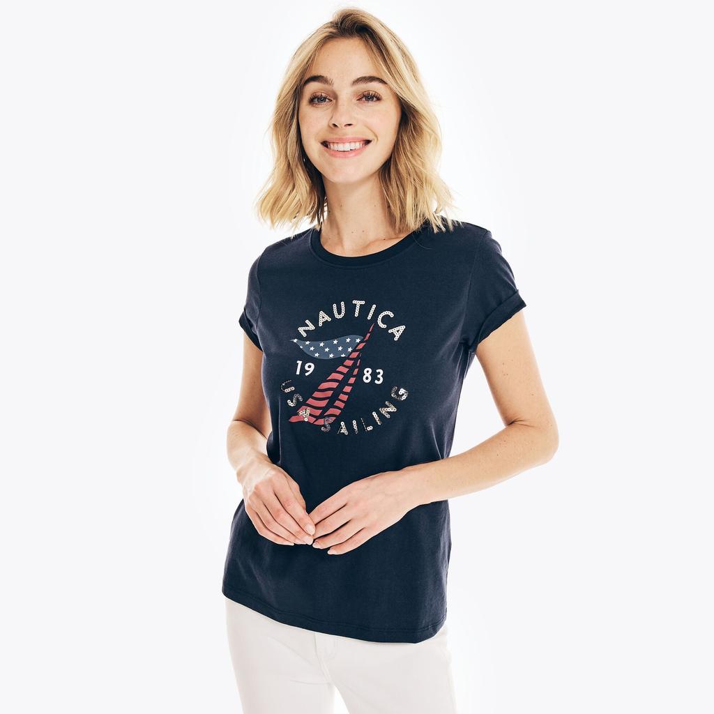 商品Nautica|Nautica Womens Sustainably Crafted Americana Graphic T-Shirt,价格¥74,第1张图片