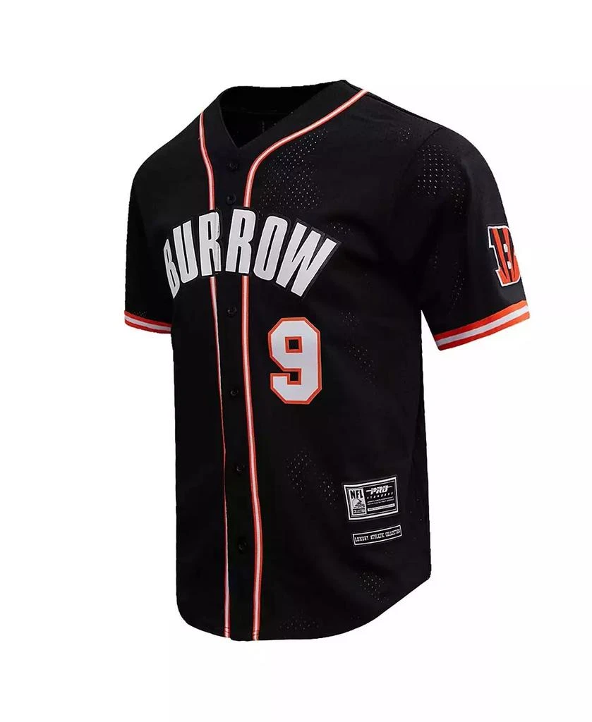 商品Pro Standard|Men's Joe Burrow Black Cincinnati Bengals Mesh Baseball Button-Up T-shirt,价格¥658,第2张图片详细描述