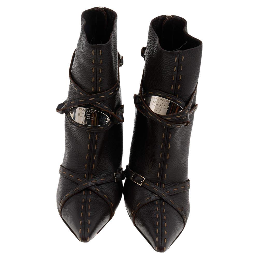 商品[二手商品] Fendi|Fendi Brown Leather Ankle Length Boots Size 39.5,价格¥4069,第5张图片详细描述