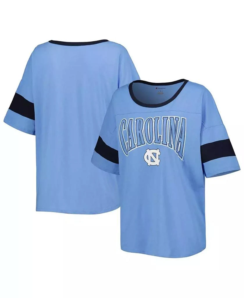 商品CHAMPION|Women's Carolina Blue North Carolina Tar Heels Jumbo Arch Striped Half-Sleeve T-shirt,价格¥239,第1张图片