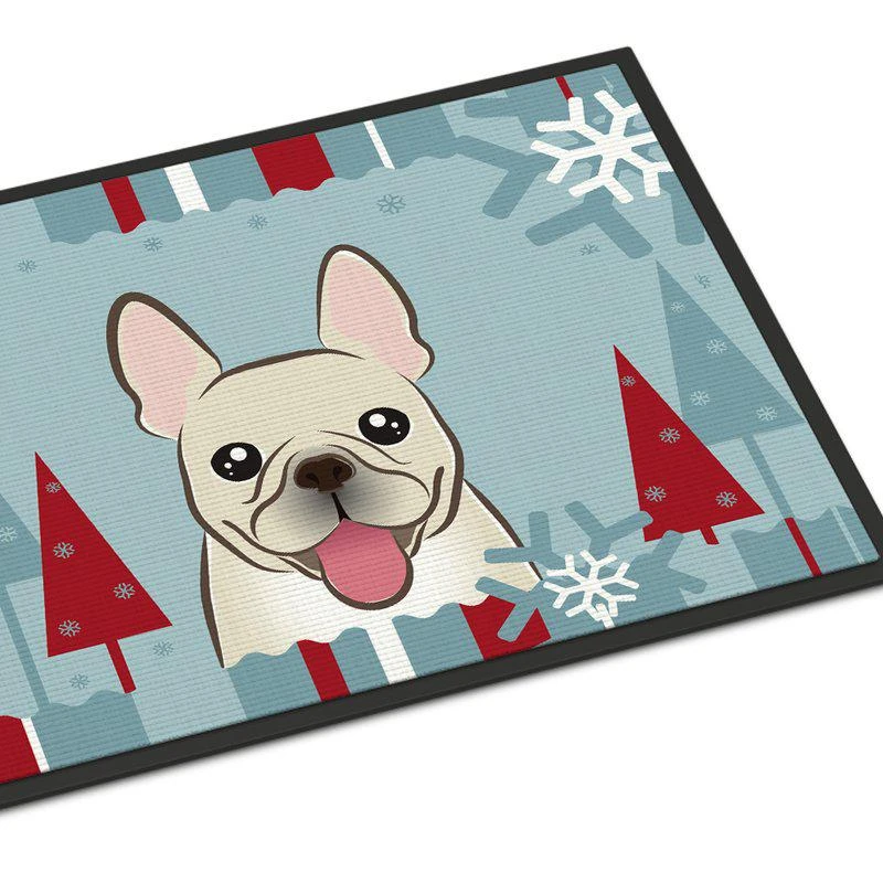 商品Caroline's Treasures|24 in x 36 in Winter Holiday French Bulldog Door Mat Indoor/Outdoor,价格¥307,第1张图片