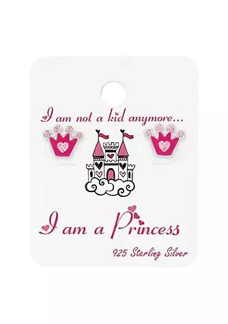 商品belk|Sterling Jewelry Sterling Silver Pink Crown Childrens Stud Earrings On I Am A Princess Card,价格¥225,第1张图片