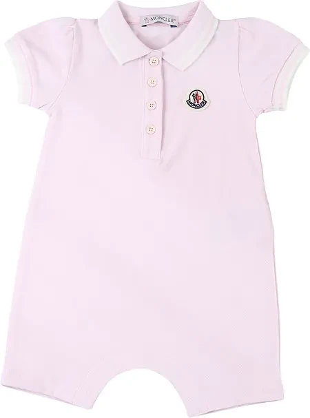 商品Moncler|MONCLER 婴幼儿淡粉色棉质徽标贴布短袖POLO领连体衣 8L70010-8496F-503,价格¥756,第1张图片