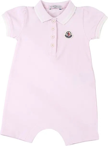 商品Moncler|MONCLER 婴幼儿淡粉色棉质徽标贴布短袖POLO领连体衣 8L70010-8496F-503,价格¥701,第1张图片