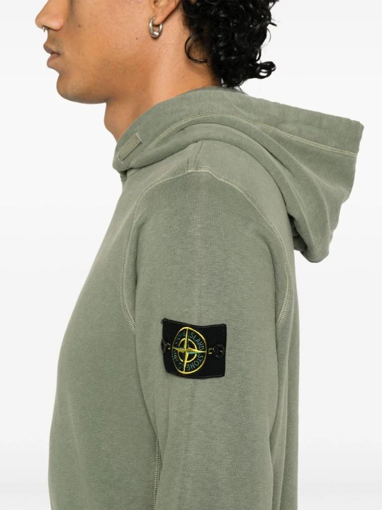 商品Stone Island|Moss Green Hooded Sweater With Ribbed Cuffs And Logo Patch,价格¥1772,第5张图片详细描述