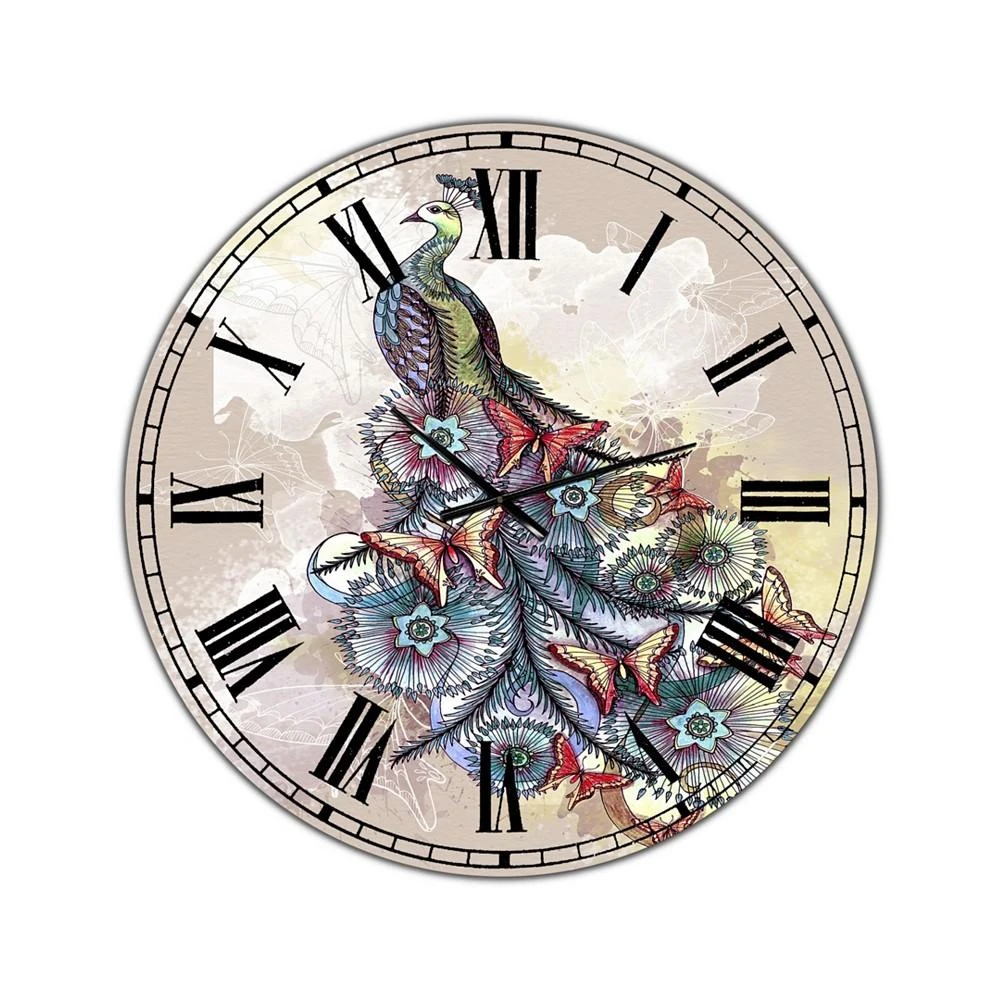 商品Designart|Butterfly Peacock Oversized Cottage Wall Clock - 36 x 36,价格¥3029,第1张图片