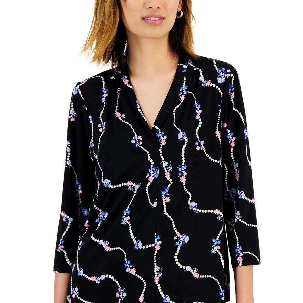 商品Charter Club|Printed Pearl Chain V-Neck Blouse, Created for Macy's,价格¥149,第3张图片详细描述