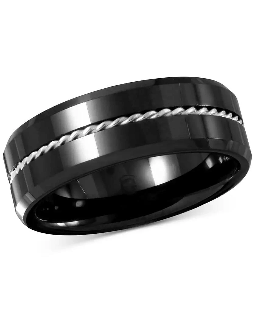 商品Macy's|Men's Black Ceramic & Sterling Silver Twist Rope Band,价格¥1124,第1张图片