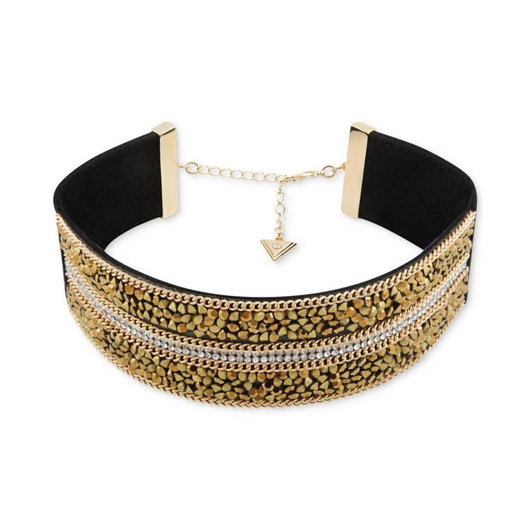 商品GUESS|Gold-Tone Pavé & Crystal Rock Faux Suede Choker Necklace,价格¥73,第1张图片