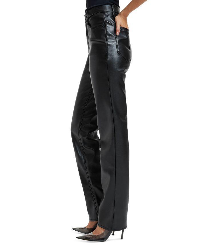 商品Good American|Faux Leather Good Icon High Rise Straight Leg Jeans in K001,价格¥1341,第5张图片详细描述