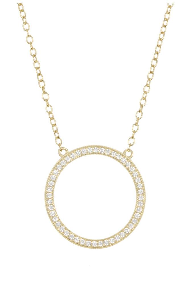 14K Yellow Gold Plated Pavé Open Circle Pendant Necklace商品第1张图片规格展示