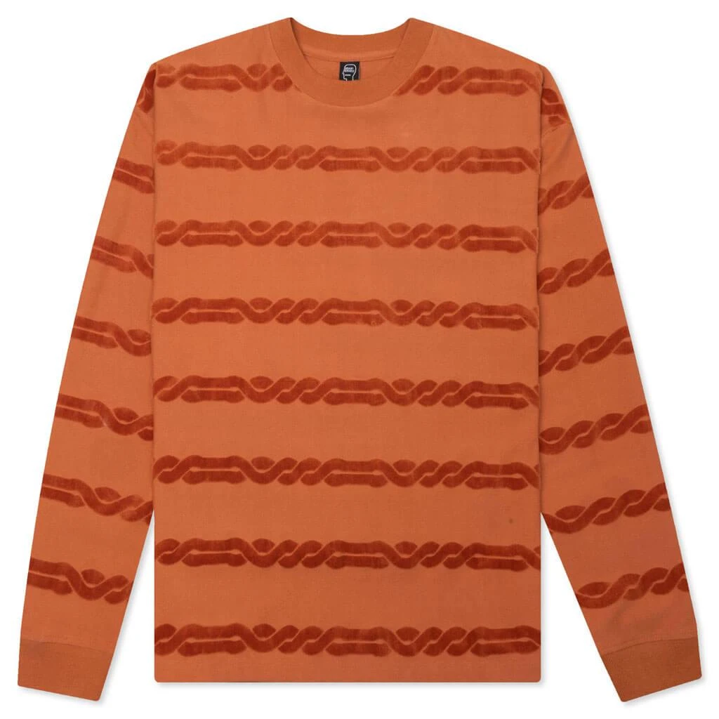 商品Brain Dead|Brain Dead Braided Burnout Long Sleeve - Rust,价格¥456,第1张图片