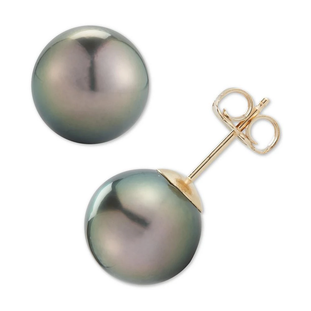 商品Macy's|Black Cultured Tahitian Pearl (9mm) Stud Earrings in 14k Gold,价格¥742,第1张图片