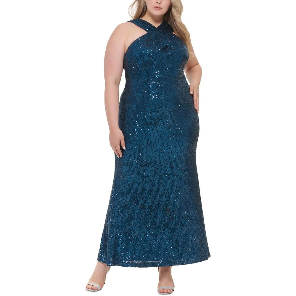 商品Eliza J|Plus Size Sequined Crossover-Neck Gown,价格¥414,第4张图片详细描述
