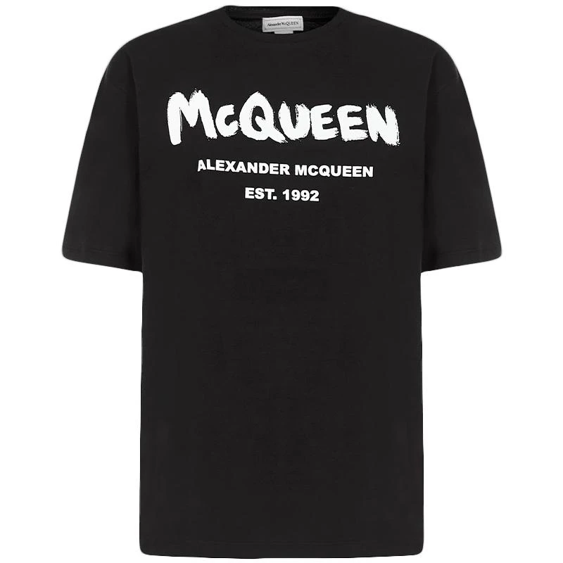 商品Alexander McQueen|女士黑色圆领纯棉logo印花短袖T恤【香港仓极速发货】,价格¥1864,第1张图片