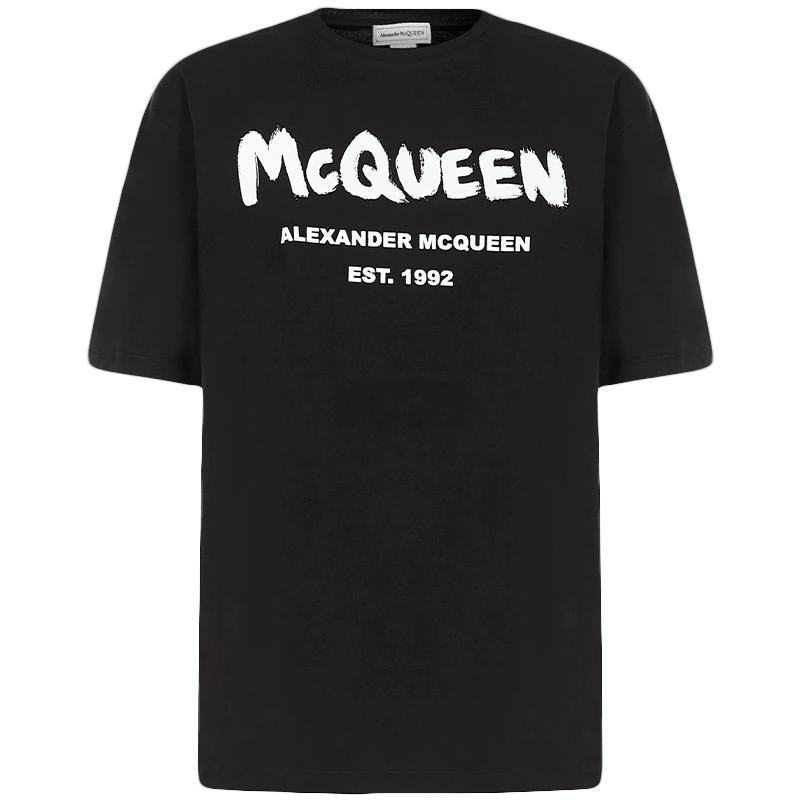 商品Alexander McQueen|女士黑色圆领纯棉logo印花短袖T恤【香港仓极速发货】,价格¥1809,第1张图片