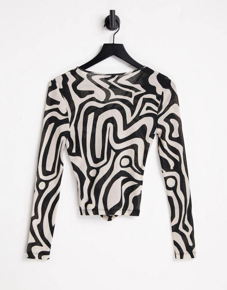 商品Topshop|Topshop swirl print ruche front cutout mesh top in multi,价格¥196,第2张图片详细描述