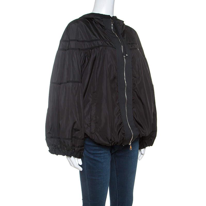 Moncler Black Grosgrain Trim Balloon Sleeve Hooded Jacket L商品第2张图片规格展示